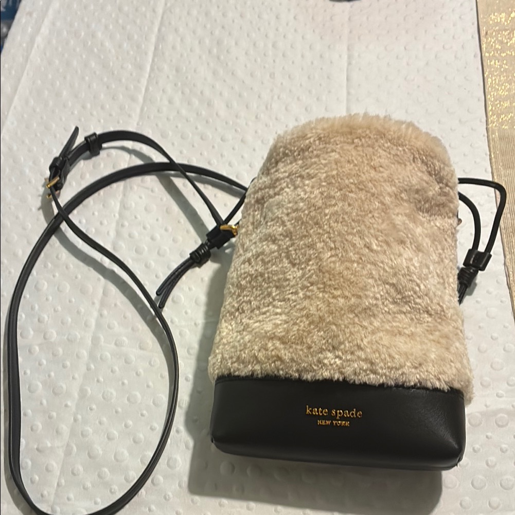 Kate Spade Furry Cream And Black Crossbody Bag. New